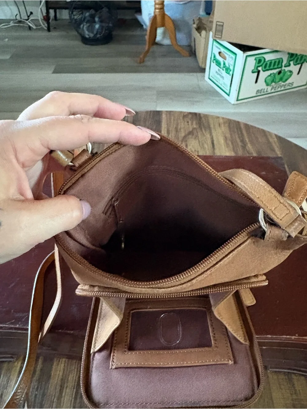 Fossil Tan Leather Messenger Crossbody Bag